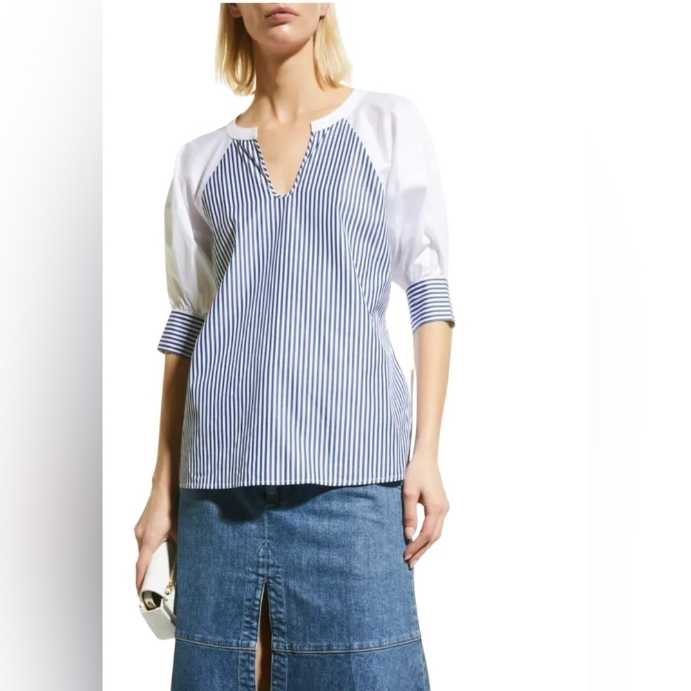 Harshman New NWT 100% Cotton Navy Stripe Agape Popover Blouse Medium